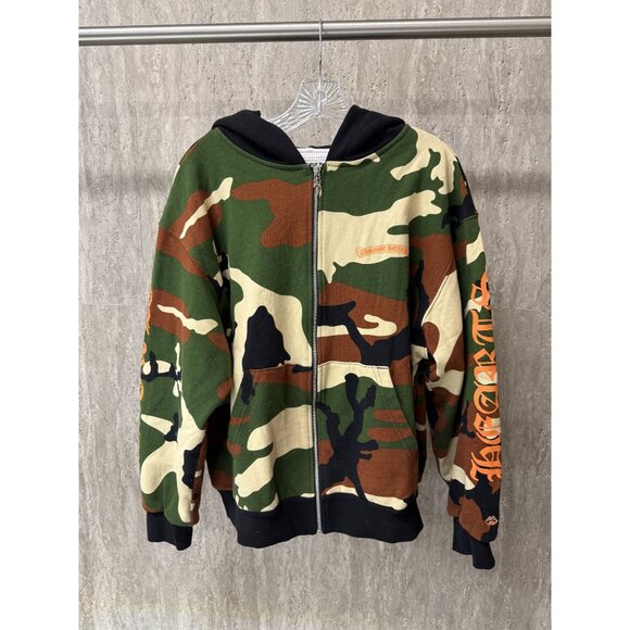 Chrome Hearts Camo Hoodie Jacket With Caution Graphic & Teeth Print Design - Picture 1 of 14